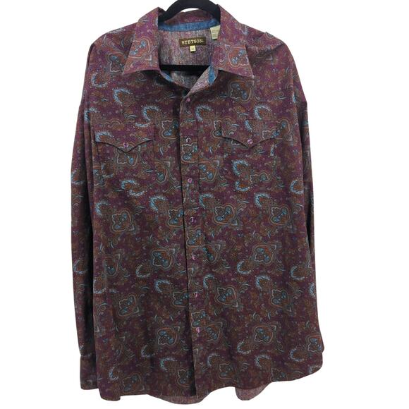 Stetson Shirt Womens 3X Western Purple Pearl Snap Button Up Western Rodeo Cowboy - Picture 1 of 13